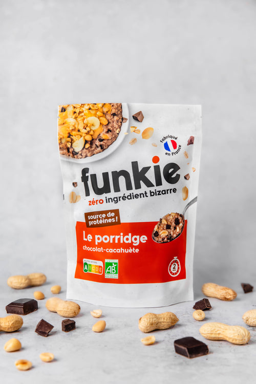 Porridge chocolat cacahuète Funkie – petit-déjeuner sain, bio et gourmand et fabriqué en France