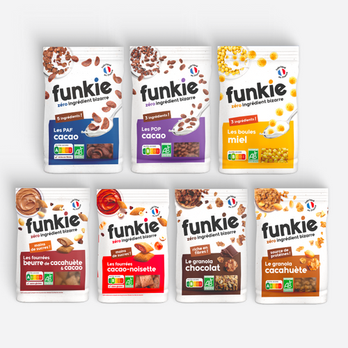 Les produits de la marque Funkie, vus sur M6 dans l'émission QUI VEUT ÊTRE MON ASSOCIÉ. 
Ce pack contient les meilleures céréales de la marque Funkie. Les meilleures alternatives du rayon :

Les PAF Cacao, en 5 ingrédients
Les POP Cacao, en 3 ingrédients
Les boules miel, en 3 ingrédients
Les fourrées beurre de cacahuète & cacao Funkie, nutriscore A
Les fourrées caca-noisette, nutriscore A
Le granola chocolat
Le granola cacahuète